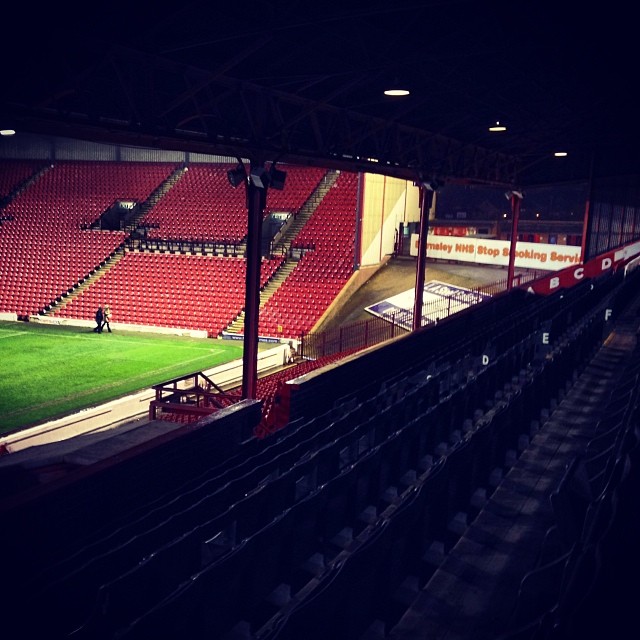 The last two supporters leave Oakwell after Barnsley v Doncaster Rovers.