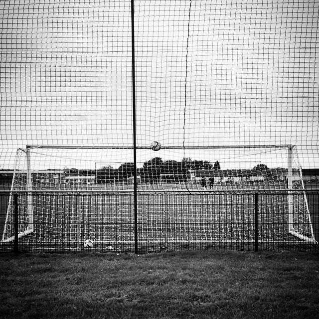 A ball left abandoned in the netting at Cardiff City versus Llandudno in the Welsh Womens Premier League