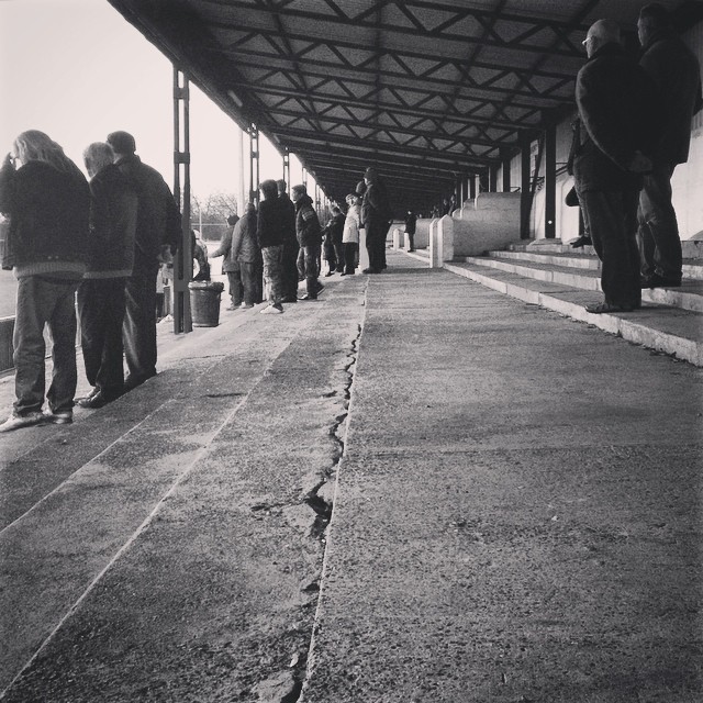 The huge terrace at Carshalton Athletic's War Memorial Ground