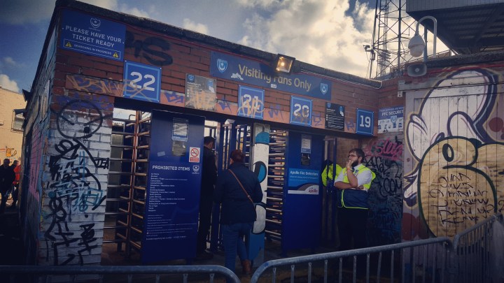 visiting supporters turnstiles at Fratton Park home of Portsmouth FC