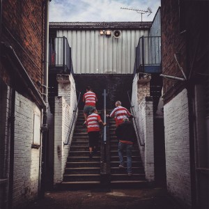 Doncaster Rovers supporters enter the away end at Luton Town's Kenilworth Road ground
