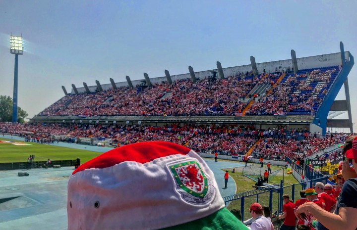 A Wales supporter's hat in front of the main stand at Osijek's Gradski Stadion ahead of the UEFA European Championship Qualifier