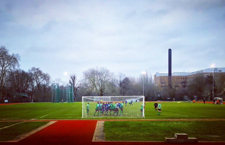 Welling Town defend a corner during their 3-1 win at Lewisham Borough's Ladywell Arena in Southern Counties East League Division One