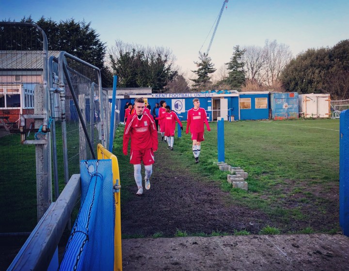 Lewisham Borough's players return for the second half at Kent Football United