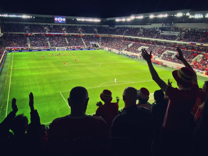 Wales fans cheer their team on in Slovakia