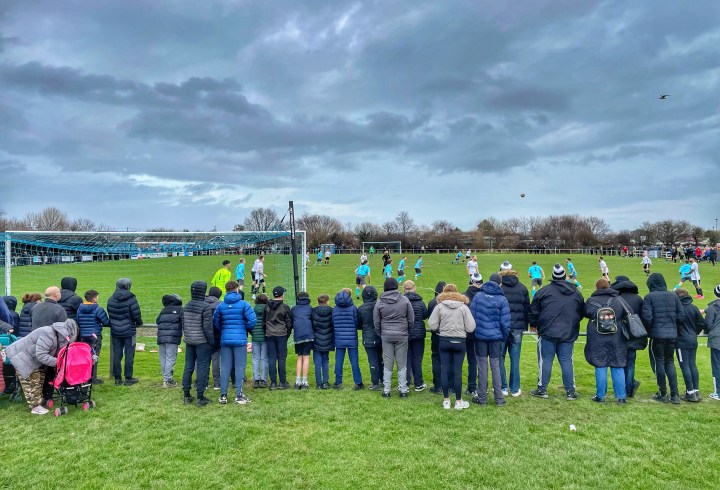 Fans line the touchline to watch NFA take on local neighbours Y Rhyl 1879
