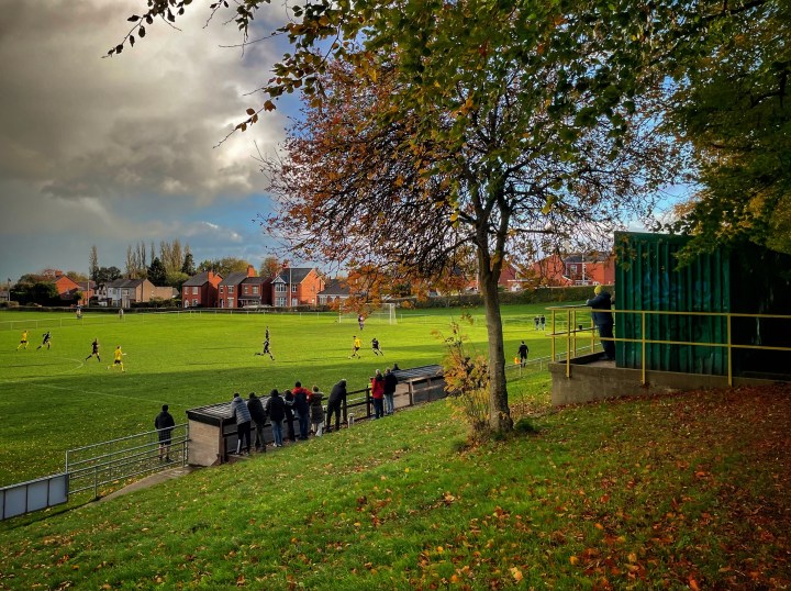 Beneath autumnal trees and beside fallen leaves Rhos Alewyd take on Dolgellau AA.